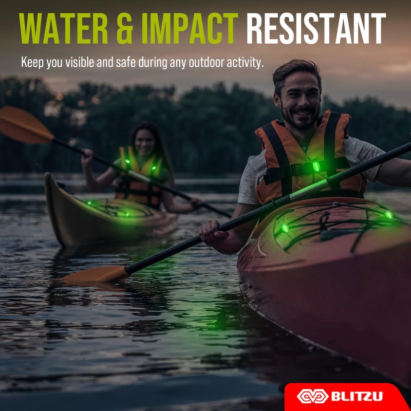 BLITZU 4 عبوات من ضوء الأمان LED، أضواء عاكسة قابلة للتثبيت للمشي في الليل، الجري، الركض، ملحقات ضوء فلاش عالي الوضوح للعدائين، الأطفال، التنزه، الكاياك، ركوب الدراجات، التخييم، القوارب باللون الأخضر - Image 4